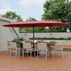 15ft x 9ft Double-Sided Outdoor Patio Umbrella, UV & Water Resistant Polyester Canopy, Easy Crank Lift with Sturdy Steel Frame & Included Base, Large Rectangular Umbrella for Garden, Pool & Deck