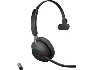 Jabra Evolve2 65 Bluetooth Wireless Headset with Mic for Calls and Music, Single-Ear Headphones with USB-A Adapter, Up to 37 Hours Battery, Works with Microsoft Teams, Black