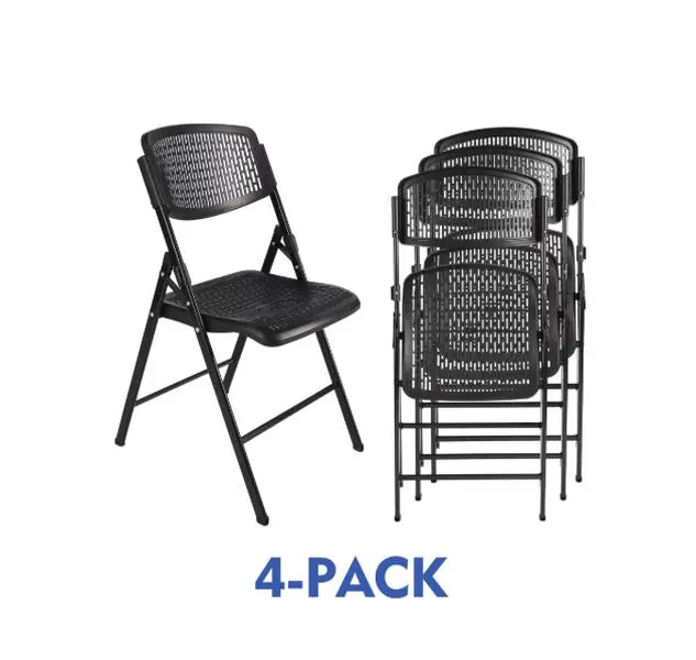 Mainstays Premium Breathable Resin Folding Chair, Black (Set of 4)