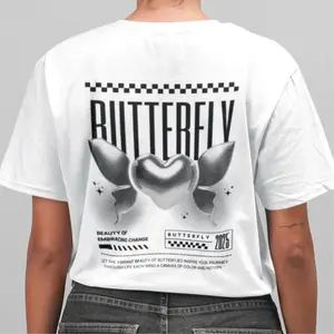 TRST Butterfly Graphic T-Shirt, Chrome Heart Wings Tee, Embrace Change Shirt, Y2K Streetwear Graphic Tee, Metallic Angelcore Aesthetic, 2025 Grunge Fashion Tee, Vintage-Inspired Christian Shirt, Soft Unisex Fit, Spiritual Motivation Graphic, TRST Apparel