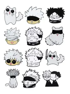 Jujutsu Kaisen Cat Q Version Enamel Pin Badge Set, Perfect Accessory for Fans, Gojo Satoru Cooks, Anime Cat Controllers, Pain Bag Collectors, Crafted