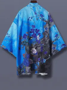 Japanese Style Floral Kimono Jacket, Vintage Cherry Blossom Print, Loose Fit Unisex Spring Summer Outerwear, Casual Streetwear