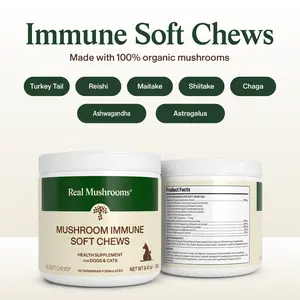 Real Mushrooms Mushroom Pet Chews | 5 Organic Mushroom Blend with Ashwagandha Astragalus | Vet Formulated | Grain Free | 90 Chews