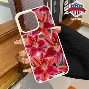 Sunny Blossoms Pattern Magnetic Phone Case Supports Wireless Charging for iPhone 15 16 14 Pro Max 13 12 11 XR XS Plus Shockproof Non Slip Protection Silicone Transparent Acrylic Cover Cellphone Protective