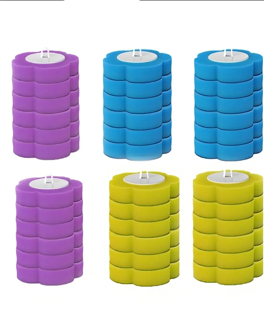 36-Piece Disposable Toilet Brush Refill Set, available in three colors: Ocean Blue, Lemon Yellow, and Lavender Purple. Ideal for cleaning bathrooms, toilets, bathroom walls, and drain pipes. This is a disposable toilet brush set.