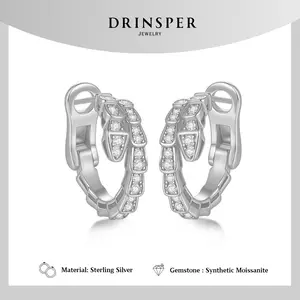 DRINSPER Snake Bone S925 Synthetic Moissanite Sterling Silver Earrings for Women Men Girls Mystery Cool Style Suitable for Gala Date Night Birthday Party Helloween Jewelry Gift for Girlfriend Mom Her