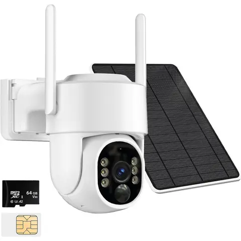 4G LTE Cellular Solar Surveillance  Security Camera – 2K HD Video 360° View,No WiFi,WaterProof,Motion Activated, NightVision, 4G Data Card Included (Data refill is required for Unlimited 4G data usage)，64G SD Card Included (for video storage), Outdoor Sol