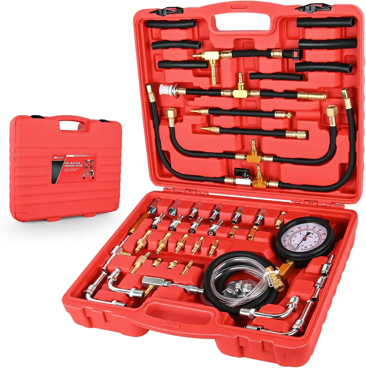 Nilight Brass Fuel Injection Pressure Tester Kit - 0-140 PSI Gauge, Car Repair Tools, Cars Accessories for Leak Detection in Trucks