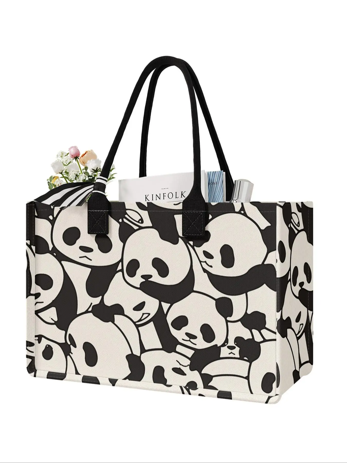Panda Pattern Tote Bag Set, Patterned Bag, Large Capacity Shoulder Bag & Cosmetic Bag & Beach Bag, Casual Trendy Versatile High-quality Daily Commuting Daily Use Bag Set, Casual Commuter Bag, Stylish Versatile Bag