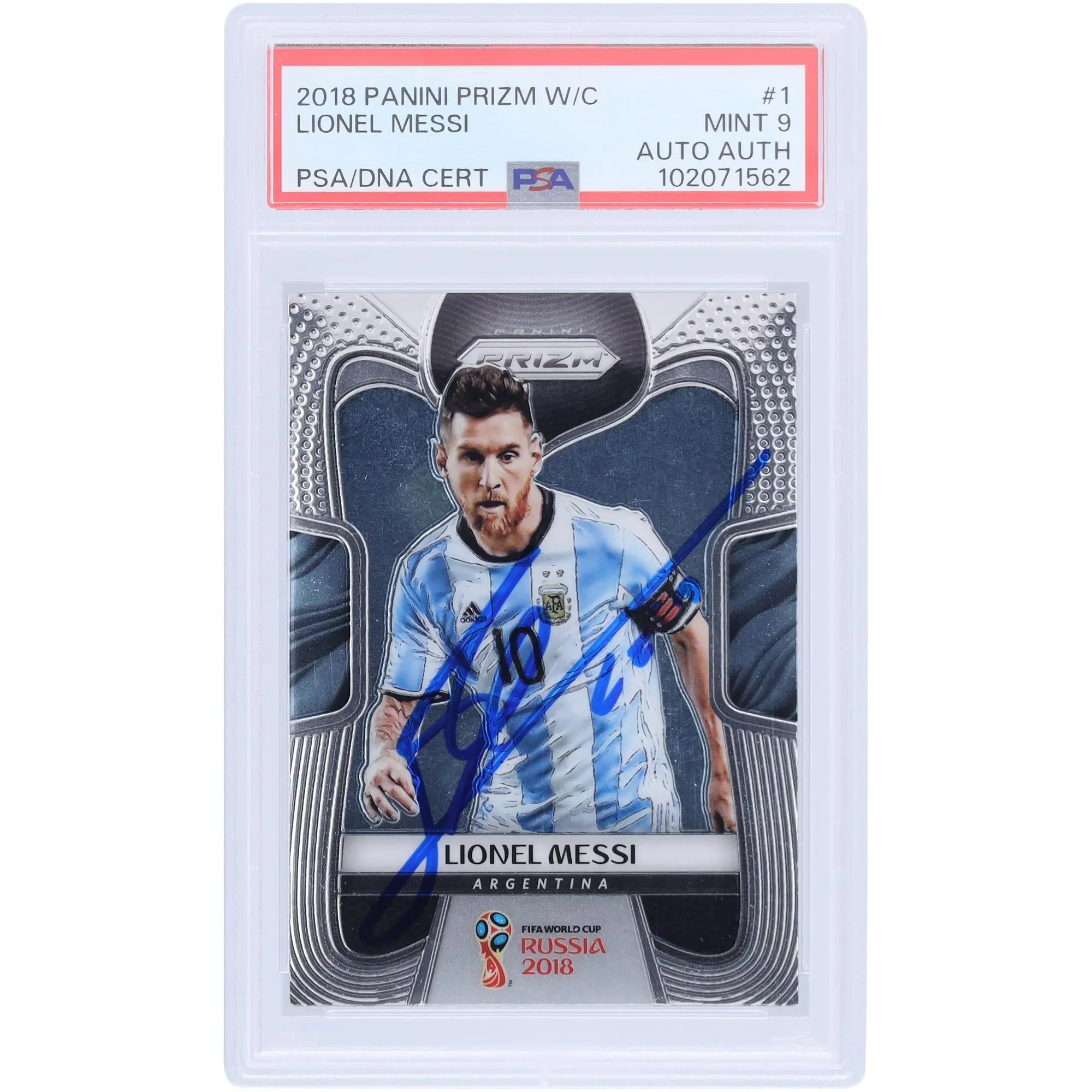 Lionel Messi Argentina FC Autographed 2018 Panini Prizm World Cup Russia #1 PSA Authenticated Mint 9 Card - Fanatics Authentic Certified