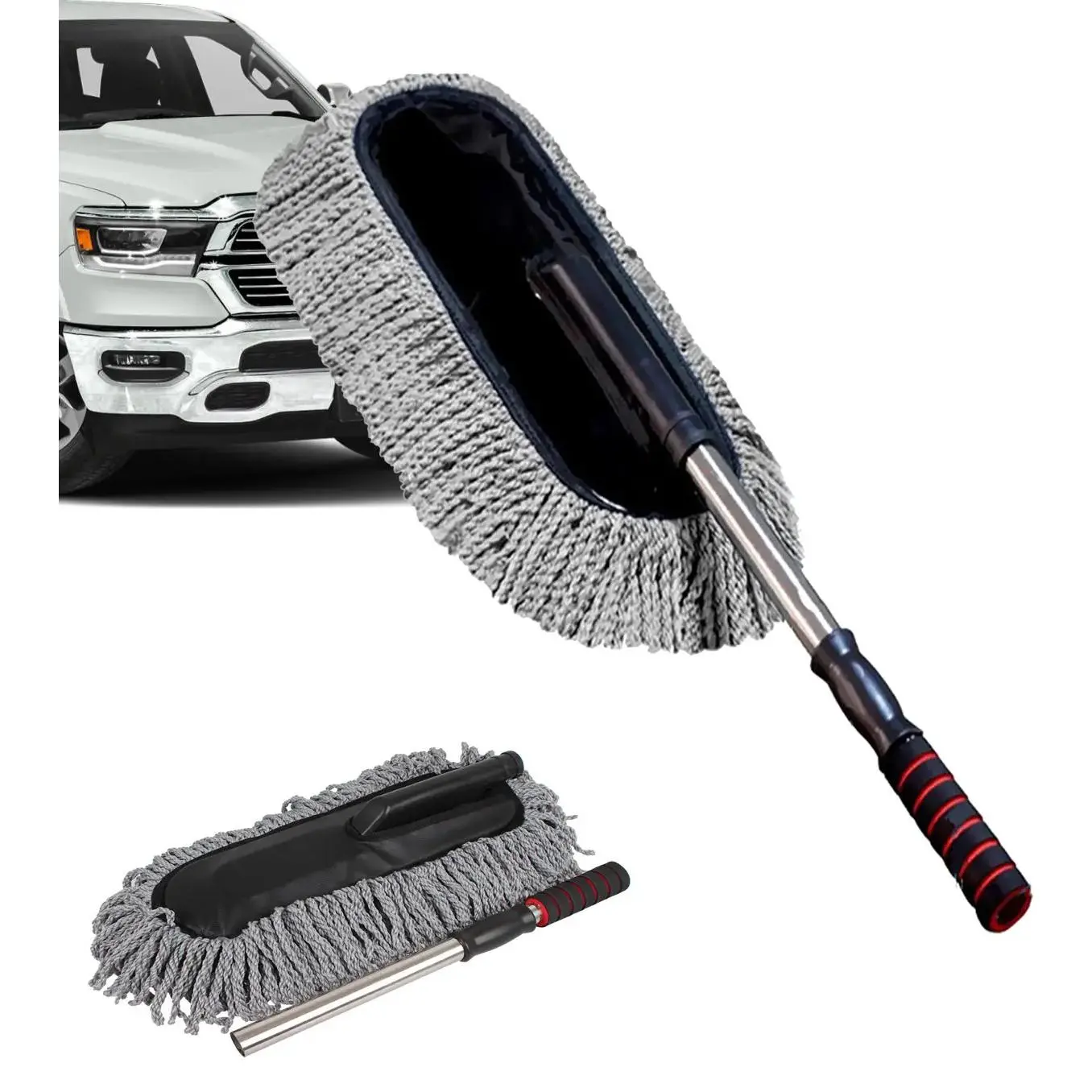 Extendable Microfiber Car Duster with 72.5cm Stainless Steel Telescopic Handle, Lint-Free Washable Scratch-Free Cleaning Tool for Car Interior Automotive Cleaning Accessory, Cleaning Tools