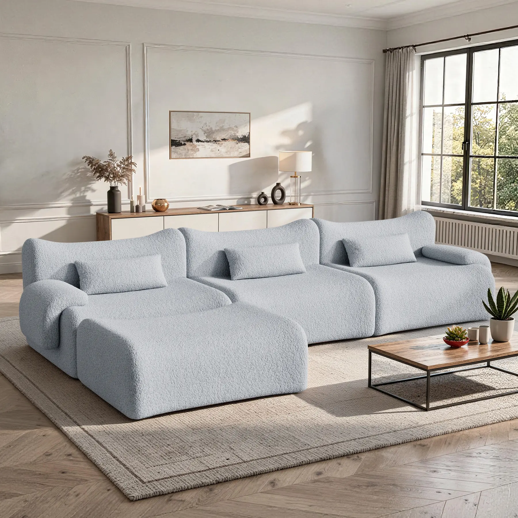 126" Cloud Couch Sectional, L Shaped Boneless Couches for Living Room - Oversized Modular Sofa with Deep Seats, Modern Couches with Movable Ottoman,Dark Gray