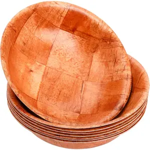 8 Pack Wooden Woven Salad Bowl, 8 Inch Stackable Round Wood Serving Bowl for Salad, Fruits, Vegetables, Natural Birch Wood
