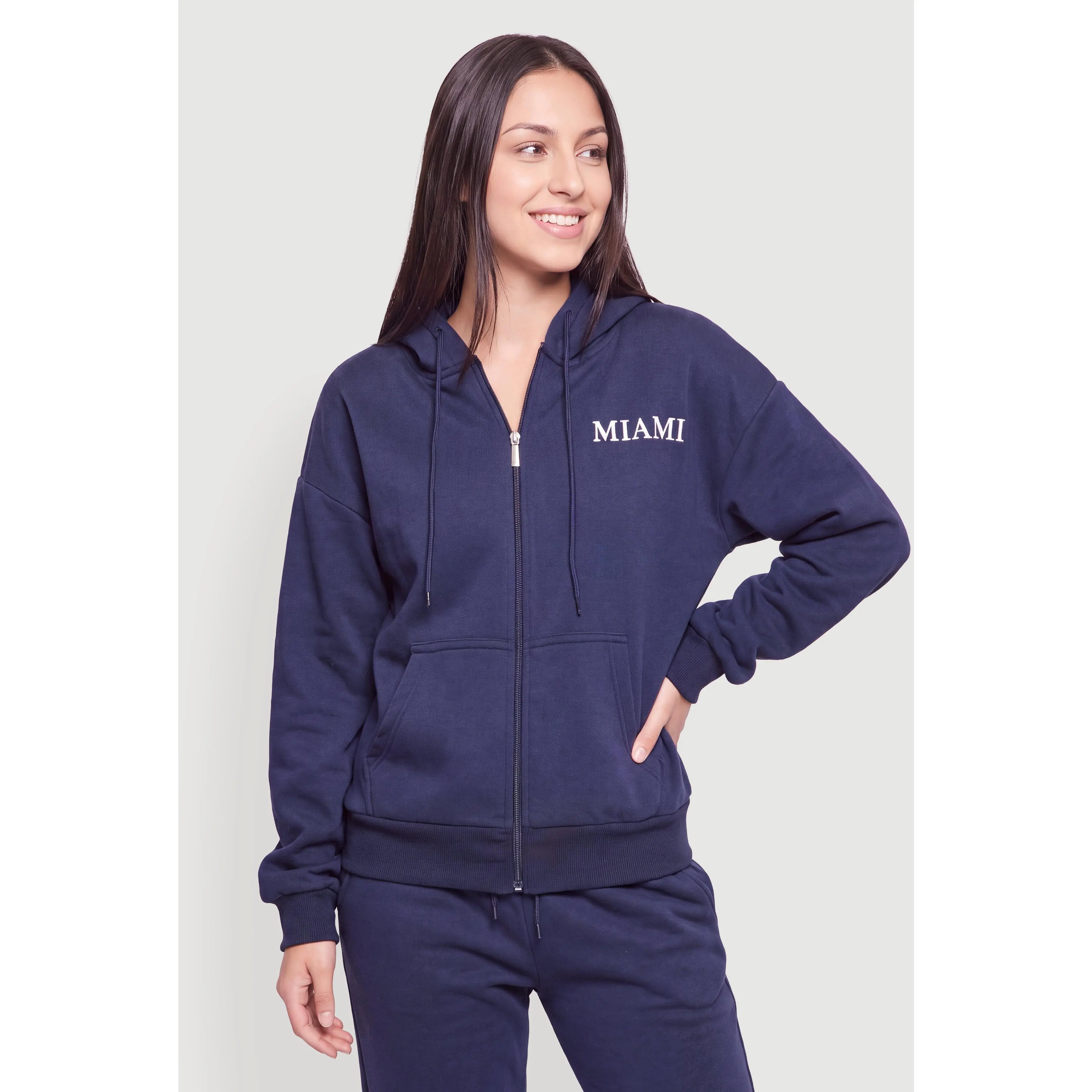 Miami Graphic Zip Front Hooded Sweatshirt