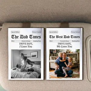 Personalized The Dad Times Drive Safe Wooden Acrylic Car Visor Clip For Dads Fathers Husbands Retro Newspaper Style Vintage Sentimental Custom Photo Metal Accessory Custom Picture Vehicle Interior Decor Fathers Day Gift New Dad Present Auto Decoration
