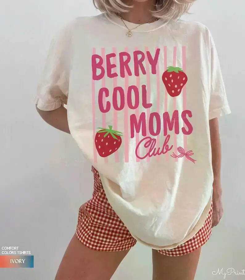 Comfort Colors Berry Cool Moms Club T-Shirt, Funny Fruit Graphic Tee, Cute Mom Life Shirt, Mothers Day Gift, Summer Berry Top
