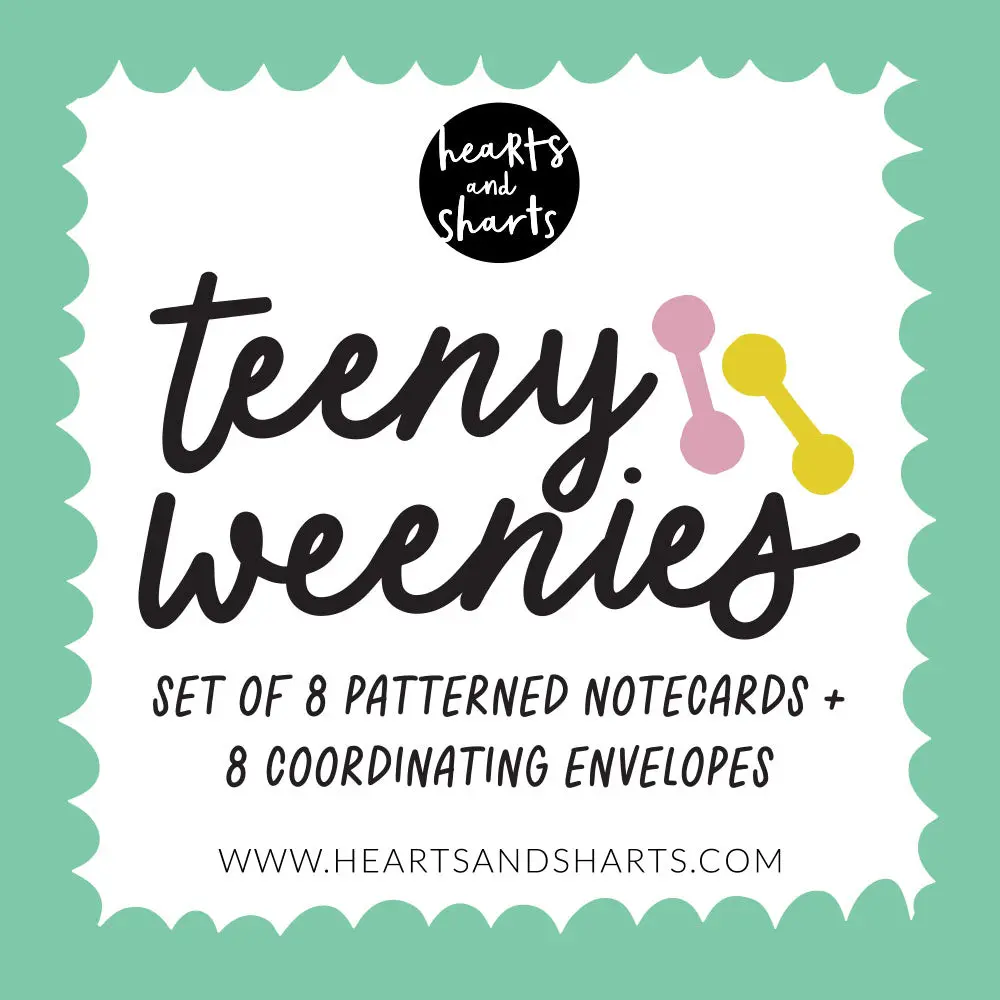 BRIGHT SHAPES TEENY WEENIES -  8 SMALL NOTECARDS + 8 COORDINATING, SEALING, 2X2 ENVELOPES