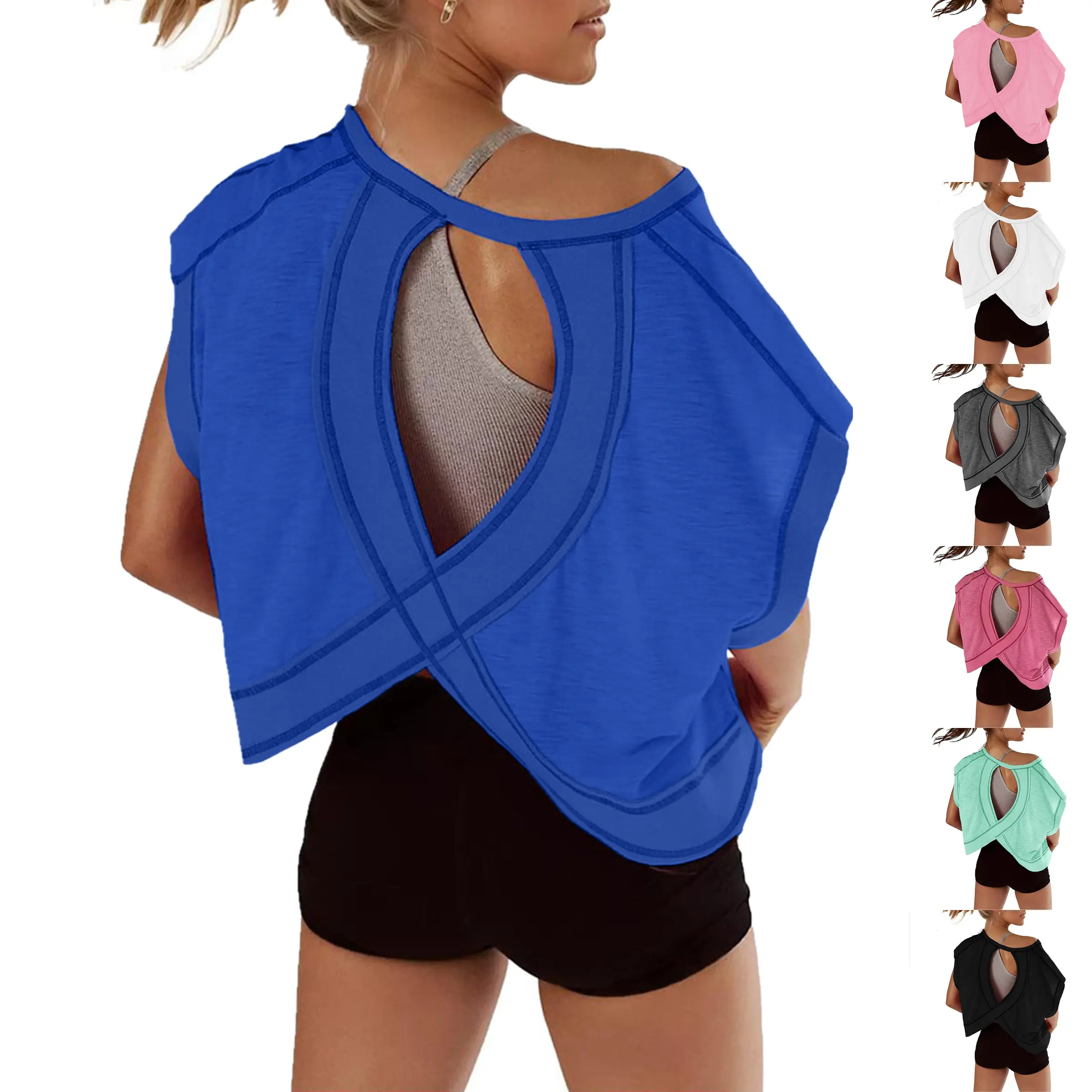 Woodberry Women's Fashion Apparel, Oversized Open Back Short Sleeve Shirt in Stretch Polyester for Casual Yoga,back to school,back to school shopping, Workout