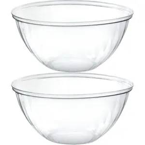 Disposable 150 Ounce Round Crystal Clear Plastic Serving Bowls for Snack or Chip ,Candy Dish, Party Salad Container Pack of 2