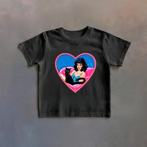 Retro Cat Girl Graphic Baby Tee, Vintage Black Cat Tshirt, 90s Style Baby Tee, Halloween Toddler Shirt