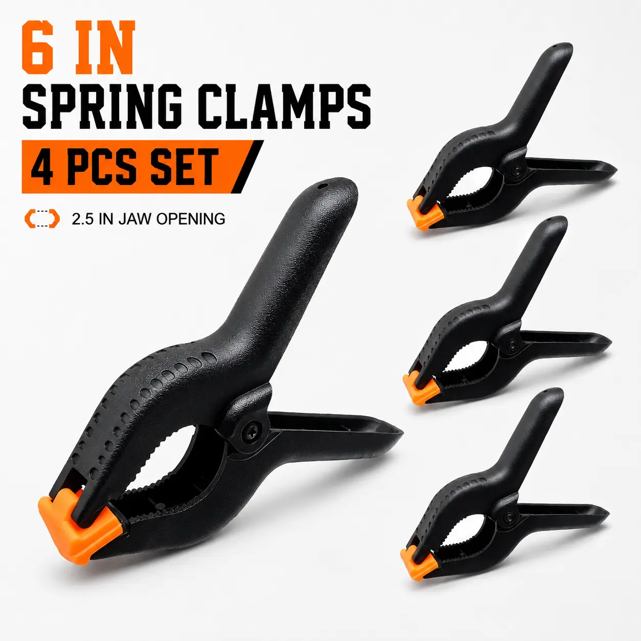 TOOLAZO 6 in Spring Clamps with 2.5 in Jaw Opening and Swivel Pads, Nylon Hand Clamps for Woodworking, Photo Backdrops, Crafts, Painting, Gluing, Tarps, Greenhouse Film, Home, Garage and Workshop Projects