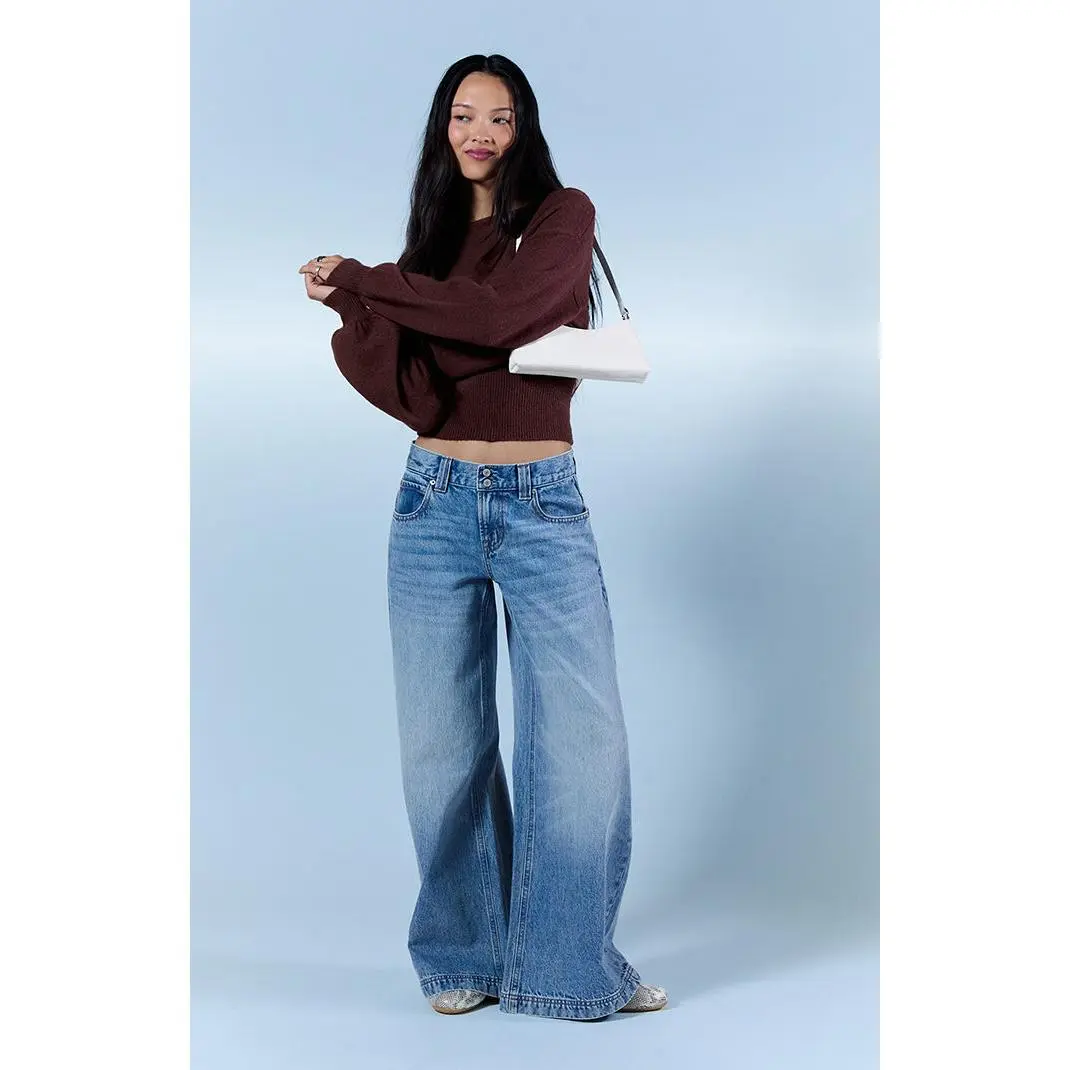 Pacsun Women's Sloane Low Rise Ultra Baggy Jeans 2-Button Light Blue