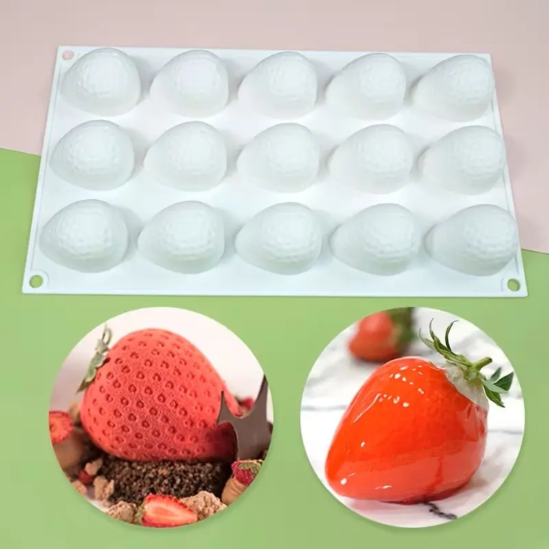 Strawberry Silicone Baking Mold with Cleaning Brush, Fruit Mold Shaping, Ideal for Mousse Cake, French Desserts, Chocolate, Cake Decoration, Cake Molds