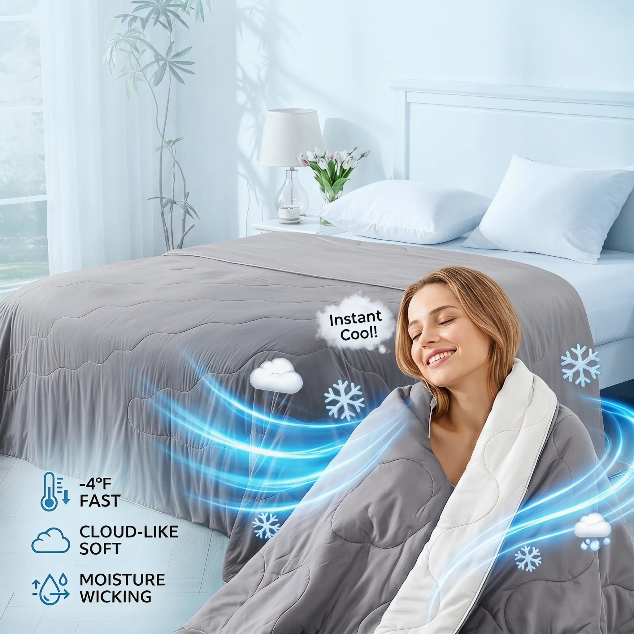 【Back to School】Exclusivo Mezcla  Cooling Comforter Twin/Queen/King Size , Lightweight Summer Blanket for Hot Sleepers, Soft Breathable Cool Bedding Duvet for Night Sweats