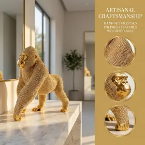 Luxury Gold Resin Gorilla Statue, Sparkling Textured Wildlife Figurine, Ideal Mother's Day Gifts, Easter Home Decor Centerpieces & Ramadan Festival Presents for Modern Living Room, Office & Shelf Decoration