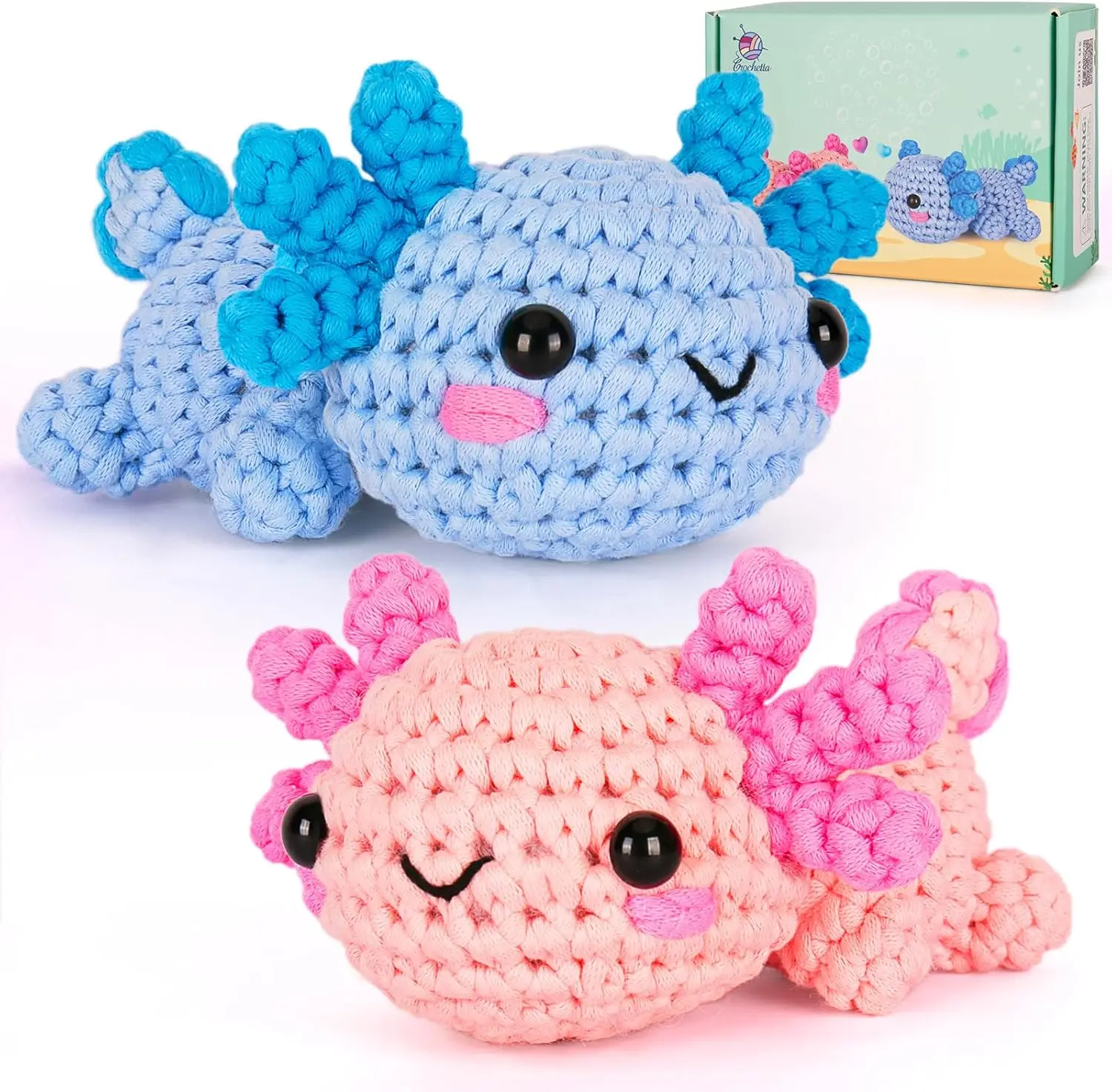 The Crochetta Cute Axolotl Crochet Kit Blue and Pink Color Simple Design, Soft Crochet Material Amigurumi