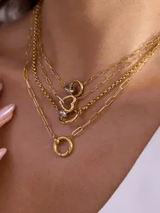 Ladies Necklace Set Double Ring Diy Ring Pendant Stainless Steel 18k Gold Plated Waterproof And Anti Allergy Jewelry Elegant In All Seasons Classic In Daily Life Daily Wear Necklace Elegant Chain