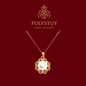 [22mm Flower Pendant]【FOLYSTUY YNK04 】White Jade Pearl Flower Pendant Female Rhinestone Pendant with Thanksgiving Design