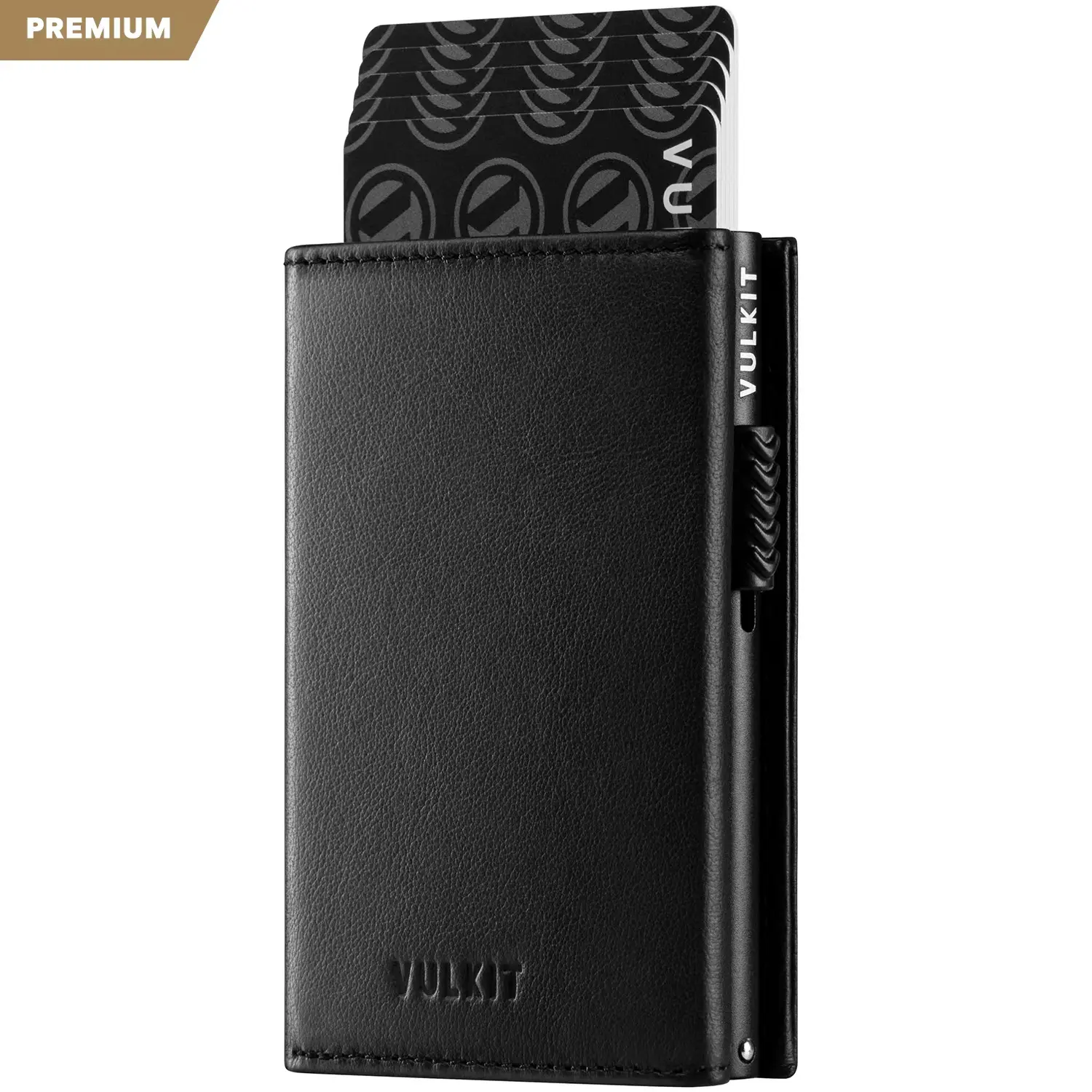 VULKIT Minimalist Pop-Up Wallet for Men, Genuine Leather RFID Blocking Card Holder with a Coin Pocket and Magnetic Closure, Mens Wallet