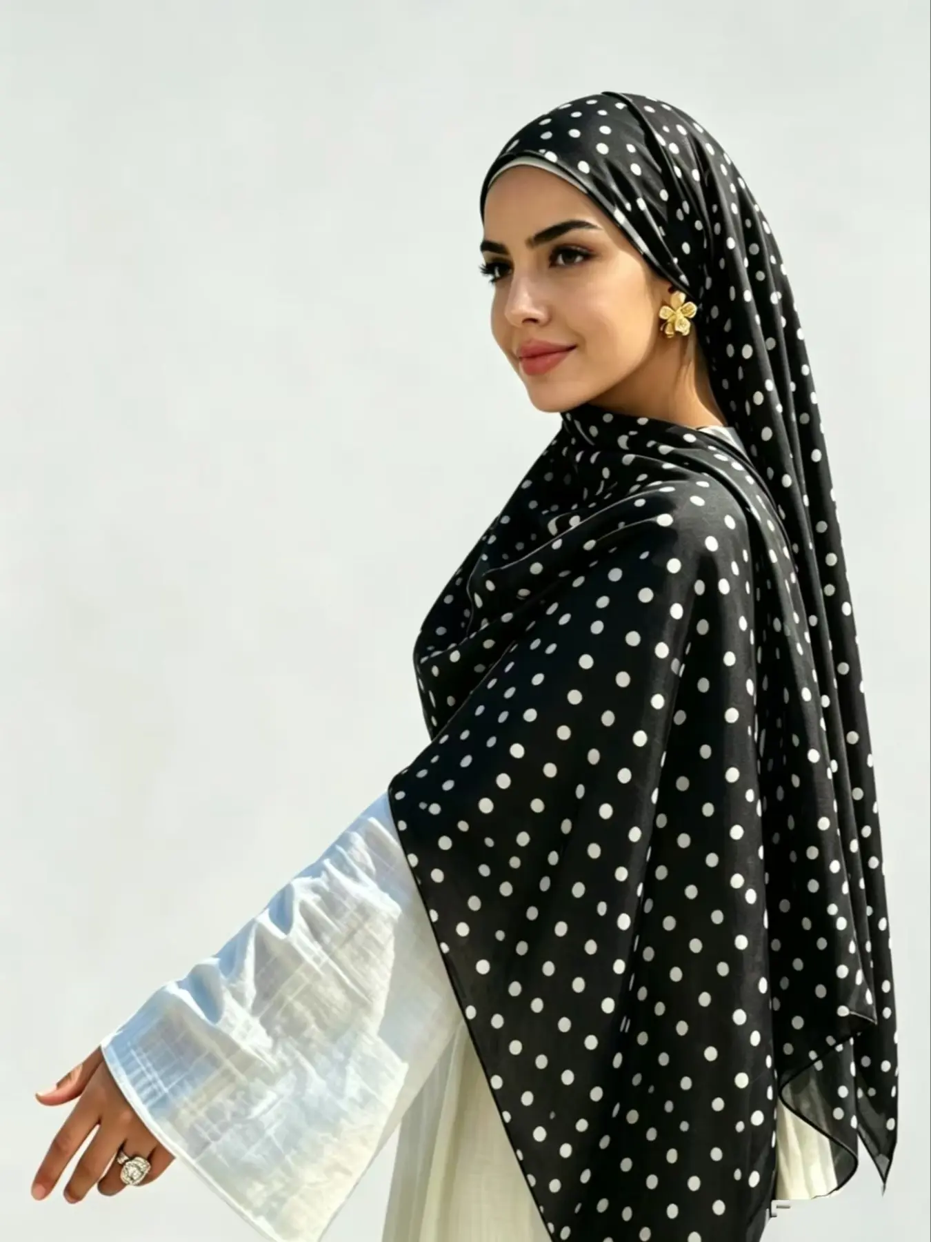 Women's Liquid Jersey Polka Dot Scarf, Head Scarf, Boho Style Loose-Fitting Summer Sun Protection, Soft and Sweet Drop Design, Cute Ladies' Accessory