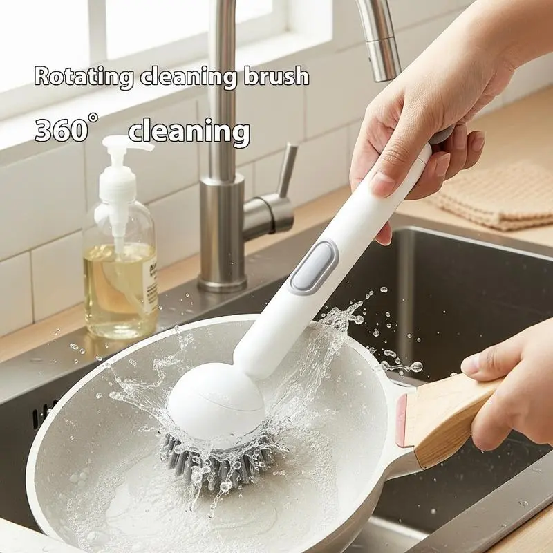 6-in-1 Plastic Dish Brush with Detergent Dispenser & Cleaning Solution, 360° Rotatable Adjustable-Angle Scrubber, Non-Slip Long-Lasting Home Care Supply for Pots, Pans, Utensils (Valentine's Gift for Wife)