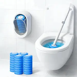 Wall Mounted Disposable Toilet Brush Set, Toilet Cleaner Wand with 12 Replacement Heads, Hygienic Cleaning Kit for Home Bathroom & Travel RV