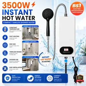 3500W Electric Tankless Water Heater Shower Head Set with LCD Display Instant Hot Water Easy Install for Bathrooms Kitchens and RVs White Stainless Steel Household Appliances #SummerVibes