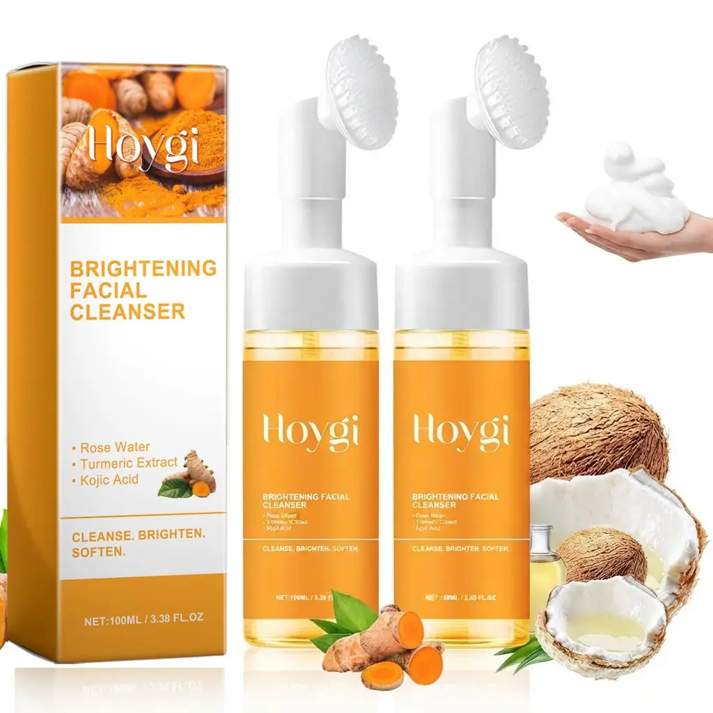 2-Pack Turmeric Facial Cleanser with Brush, Skin Brightening Face Wash for Adults, Gentle Deep Cleansing, Hydrating, Suitable for All Skin Types, Facial Cleansing Skincare Product, Skin Brightening Product
