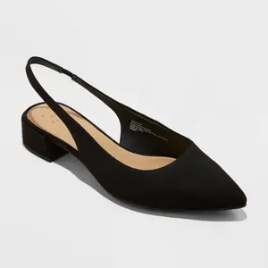 Women's Elle Slingback Pointed Toe Heels - A New Day Black 8.5: Cushioned Insole, Block Heel