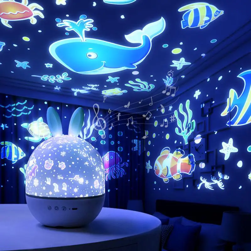 Colorful Life Rabbit Night Light For Kids Room Decor With Soothing Music Baby Night Lamp Star Projector,Christmas Gift New Year's gifts Birthday gifts