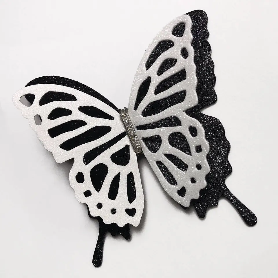 Black and White Glitter Butterfly Big Pin | Brooch