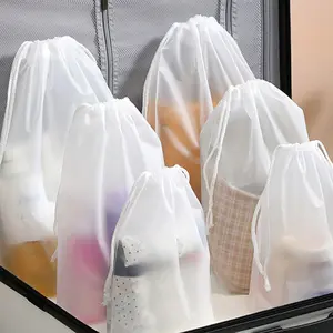 Transparent Plastic Drawstring Storage Bag Set of 3 or 6, Versatile Bathroom & Travel Organizer, Reusable Cleaning Supplies Storage, Wash Bags