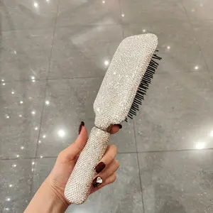 1 Sparkling Rhinestone Cushion Detangling Hair Brush - Anti-static, scalp massage comb suitable for all hairstyles, glossy design, stylish hair care tool, elegant plastic brush.