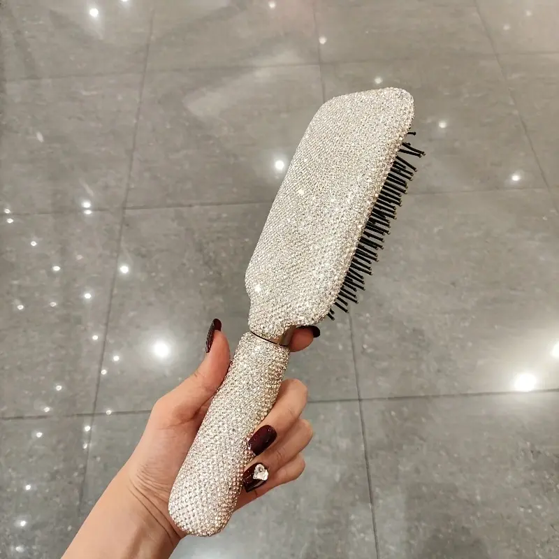 1 Sparkling Rhinestone Cushion Detangling Hair Brush - Anti-static, scalp massage comb suitable for all hairstyles, glossy design, stylish hair care tool, elegant plastic brush, Detangler Brush, Hair Styling Tools, Detangling Hairbrush