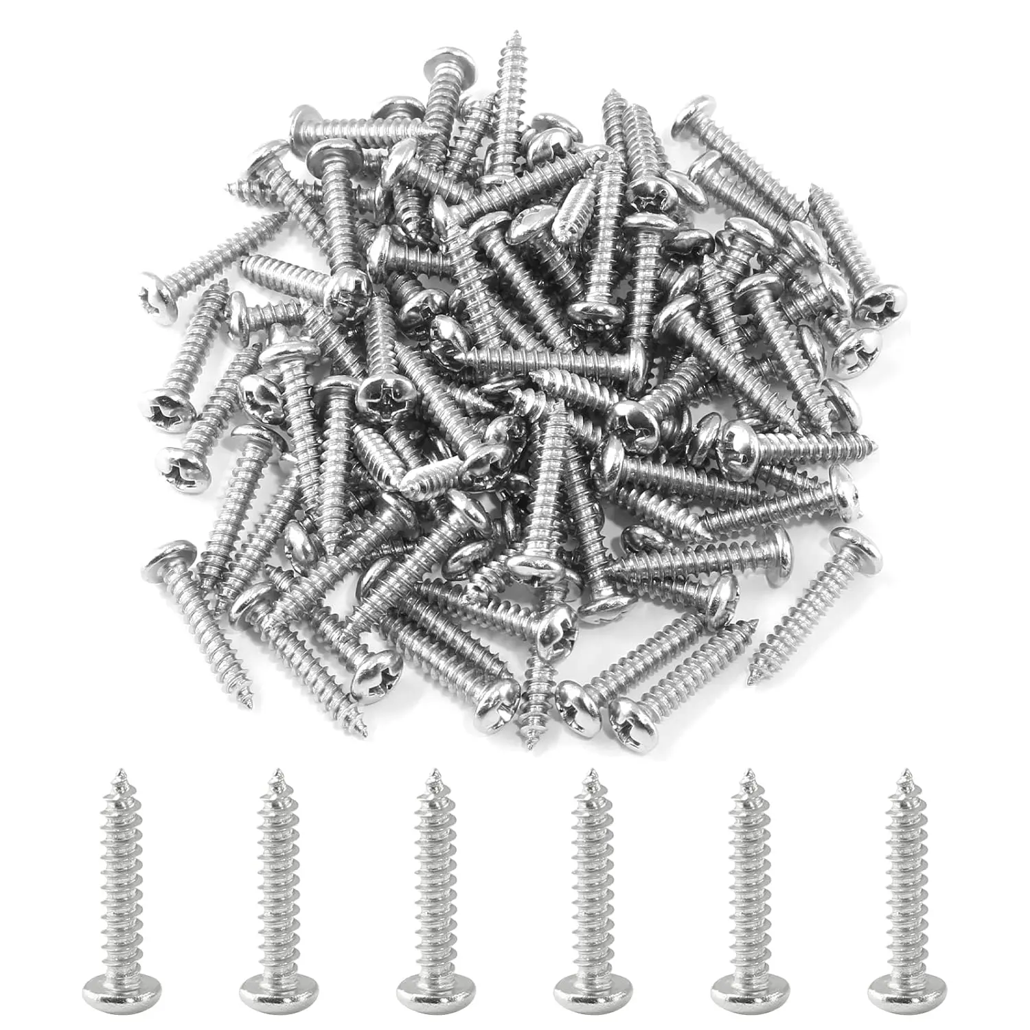 100 count #6 x 3/4" Pan  Sheet Metal Screws, 18-8 Stainless Steel Screws Full Thread Phillips Screws, Self-Tapping Screws for  Drywall Plastic, 3/4 Inch  Screws