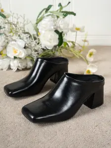 Women's High Heel Sandals, Stylish Half Slippers with Soft Leather, Square Toe and Thin Heels for Fashionable, Comfortable Heeled Mules for Everyday Wear