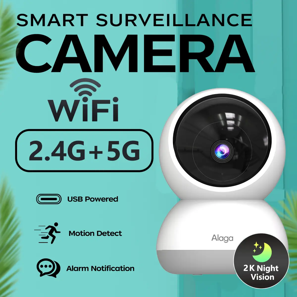 【Alaga AI 2K 2.4G/5G WiFi6 Security Camera】【APP:CareCam Pro】3MP CCTV Indoor Monitor 360° PanTilt, Human Detection, Dual-Band, With Alexa