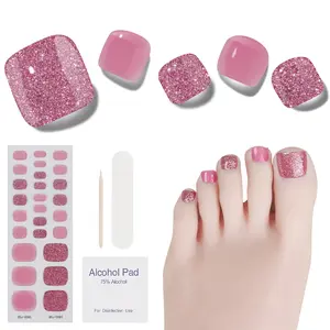 Gel Toenail Strips,Toenail Stickers Pedicure Strips Long Lasting Salon Quality Nail Wraps with Nail File & Wood Stick(UV/LED Lamp Required）