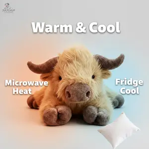 Giant Heatable Highland Cow Plush, 53cm/43cm Microwave Safe Cuddly Stuffed Animal, Heating Pack & Weighted Limbs, Warm Toy for Adults & Kids