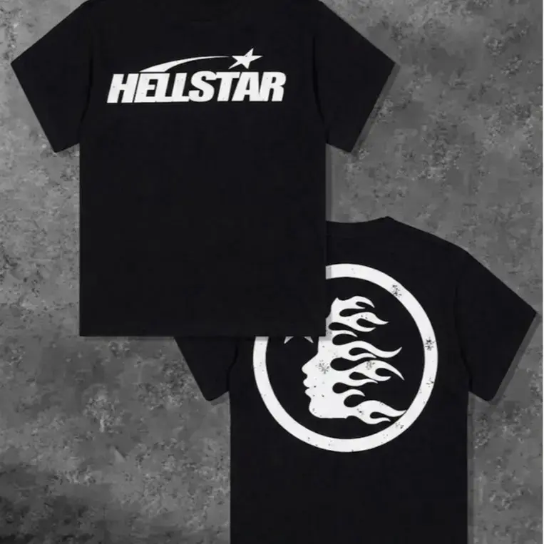 Oversized back printed T-shirt with broken flame figure silhouette star pattern double-sided T-shirt soft and breathable cotton dark street wear casual short sleeved unisex top, suitable for independent aesthetic daily wear